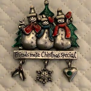 CUTE PEWTER SNOWMAN CHRISTMAS PIN BY AJMO